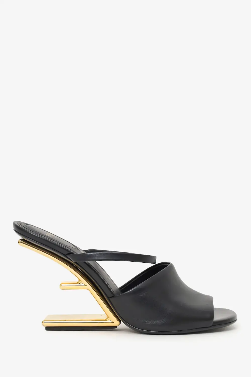 FENDI FIRST WIDE BAND STRAP SANDALS HEELS 9,5CM black leather
