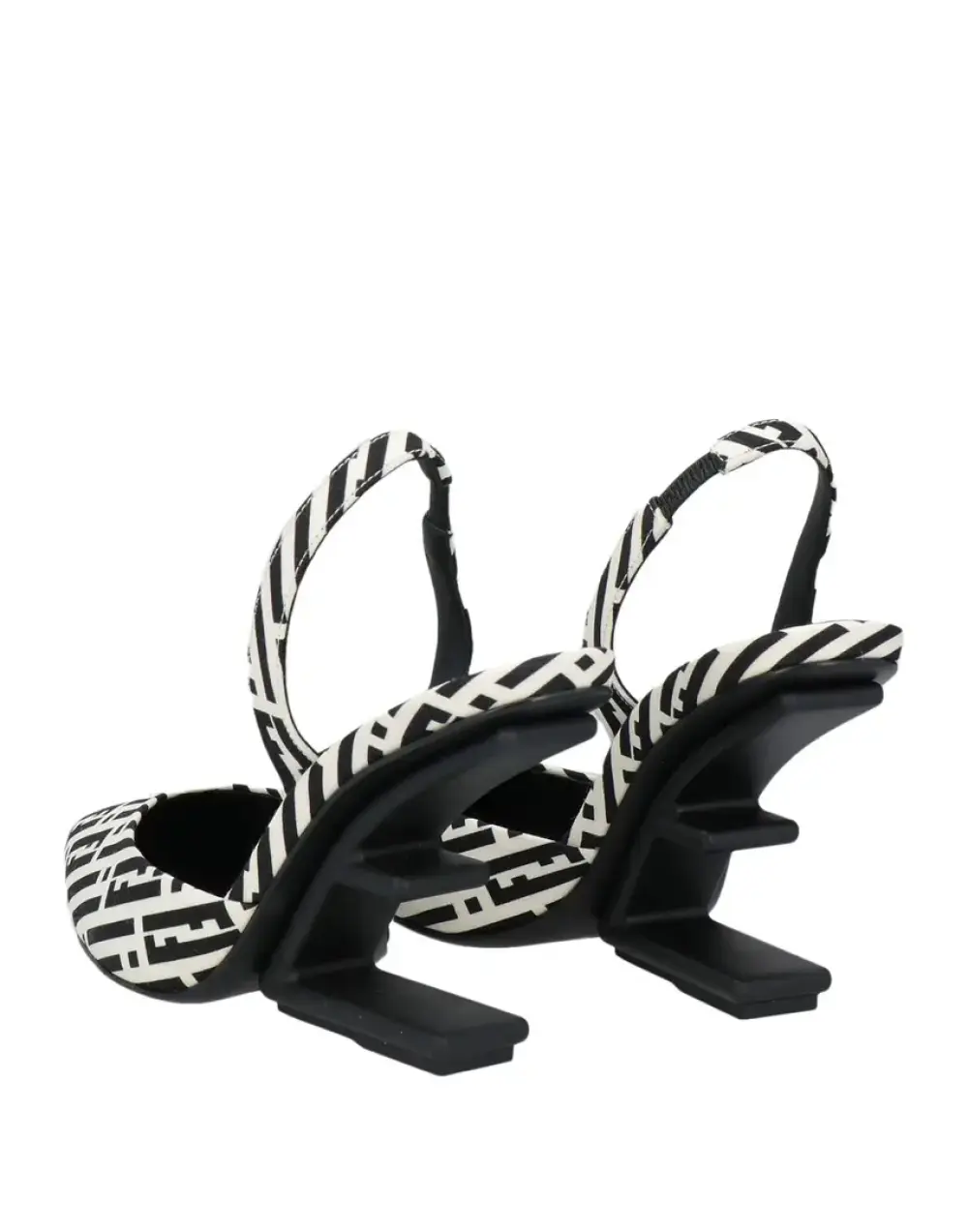 FENDI GEOMETRIC PATTERN STILETTO HEELS 9CM black white