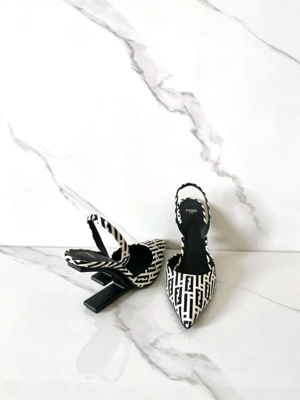 FENDI GEOMETRIC PATTERN STILETTO HEELS 9CM black white