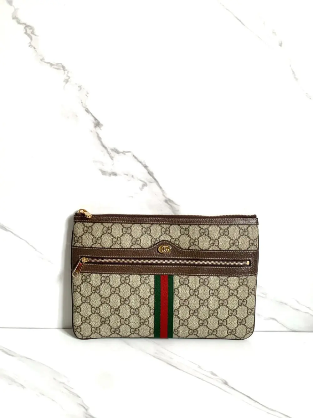 GUCCI FLAT CLUTCH / POUCH / TOILETRY SUPREME OPHIDIA beige ebony