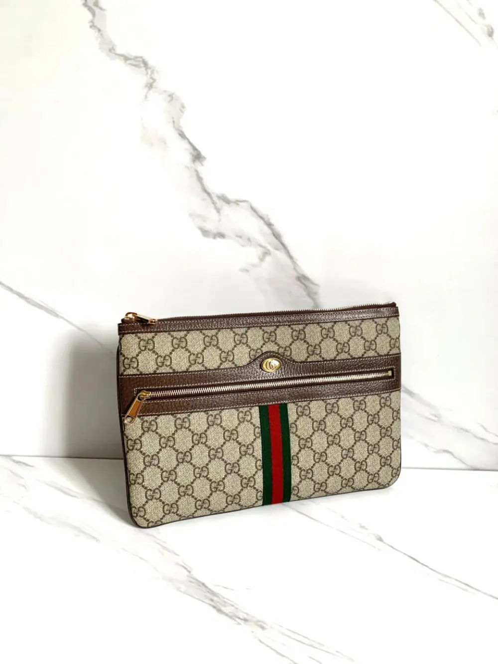 GUCCI FLAT CLUTCH / POUCH / TOILETRY SUPREME OPHIDIA beige ebony