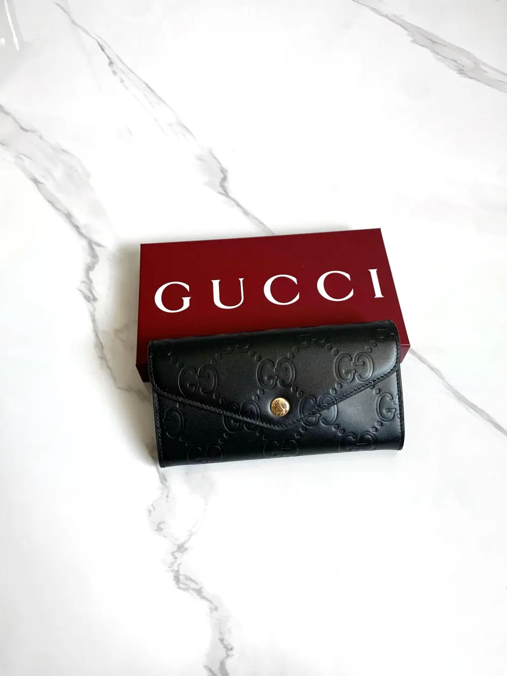 GUCCI GG CONTINENTAL SIGNATURE FLAP WALLET black ghw