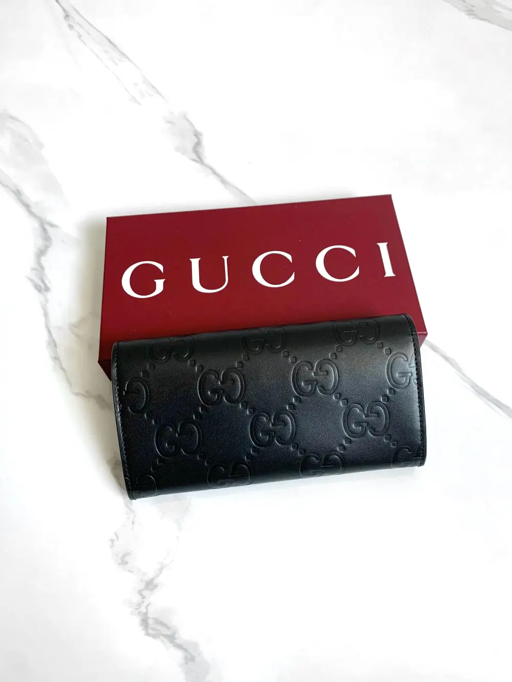 GUCCI GG CONTINENTAL SIGNATURE FLAP WALLET black ghw