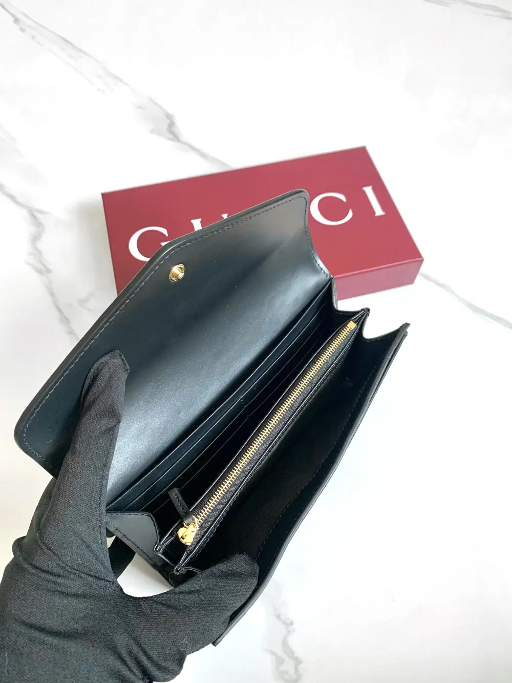 GUCCI GG CONTINENTAL SIGNATURE FLAP WALLET black ghw