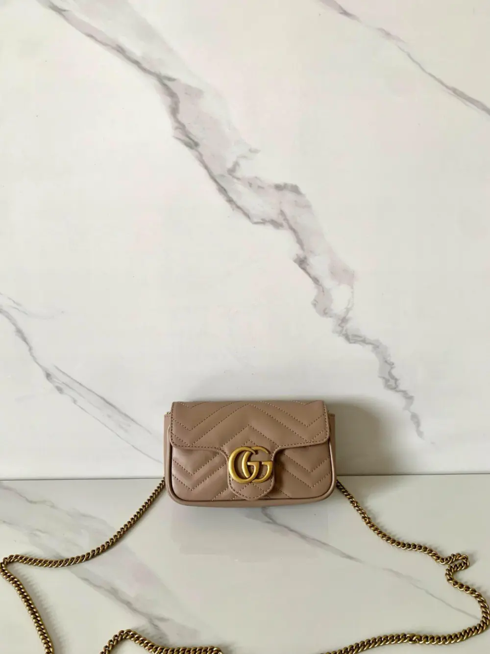 GUCCI GG MARMONT SUPER MINI FLAP BAG nude ghw
