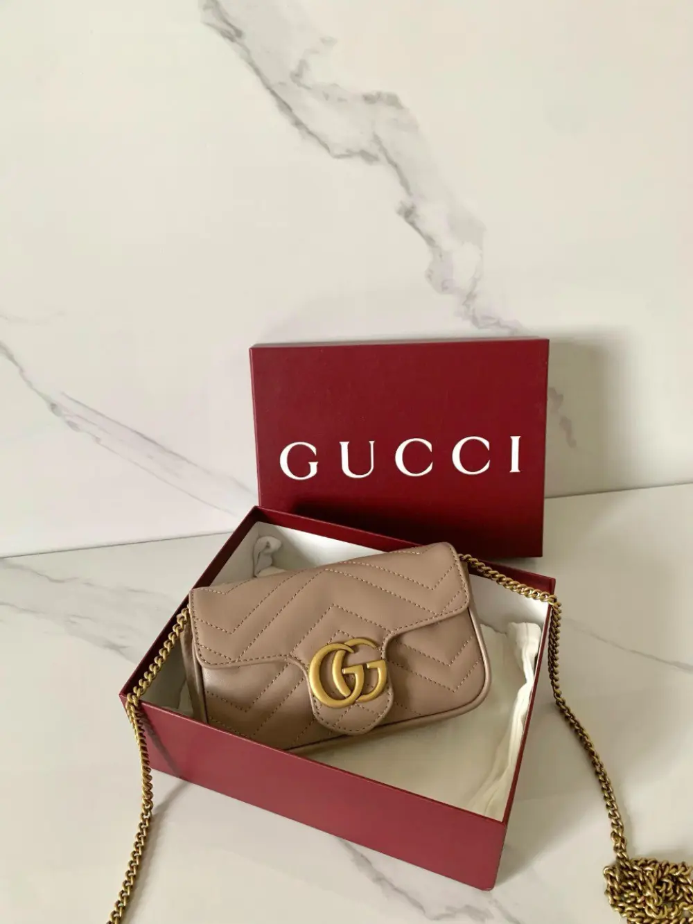 GUCCI GG MARMONT SUPER MINI FLAP BAG nude ghw