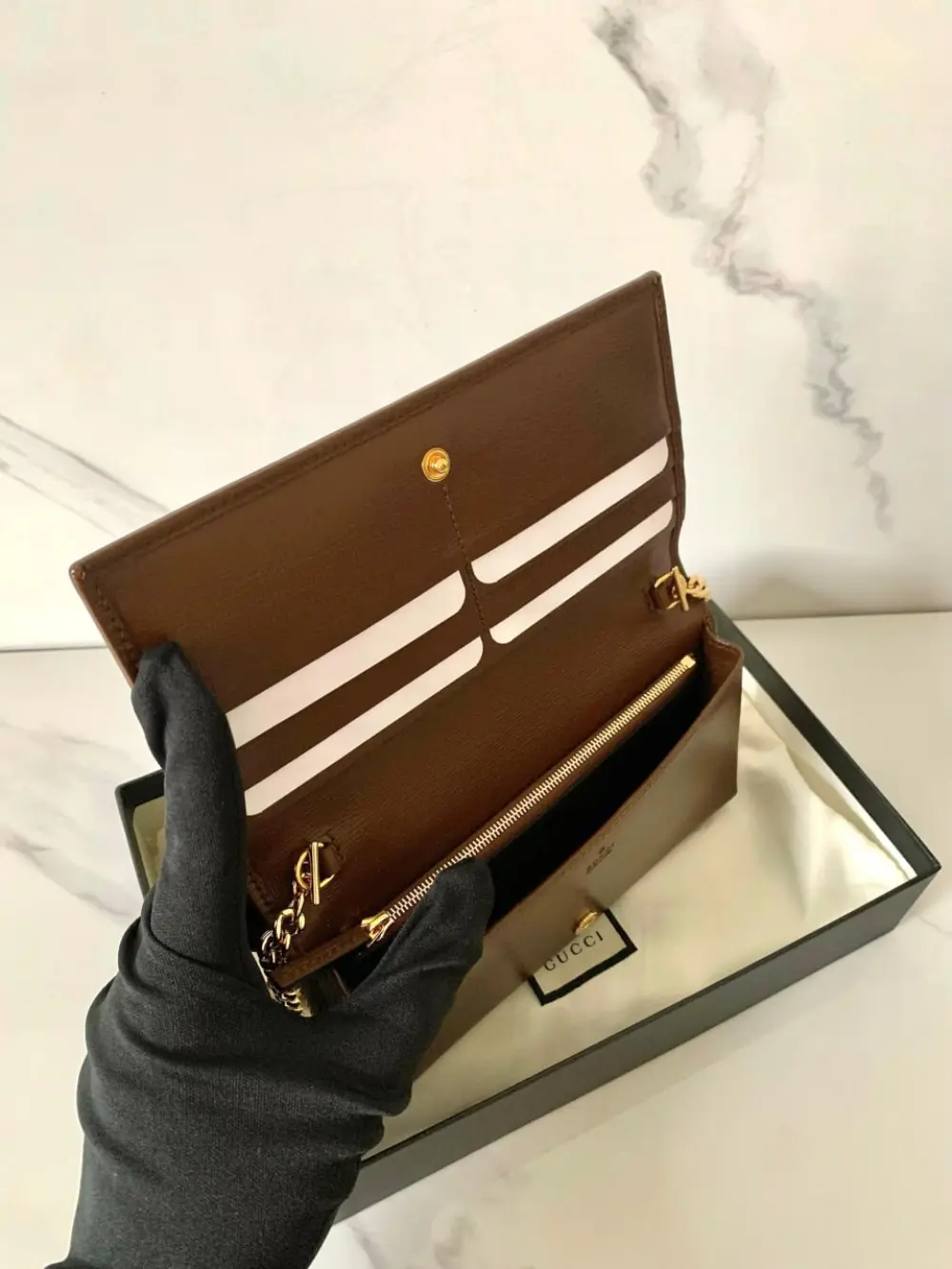 GUCCI HORSEBIT 1995 WOC WALLET ON CHAIN beige ebony brown