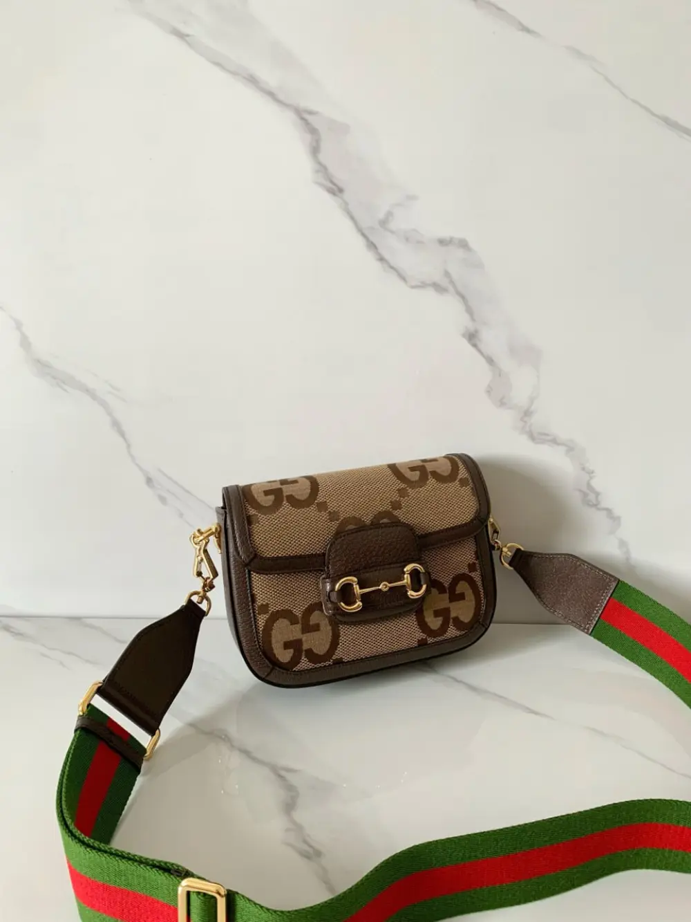 GUCCI MINI HORSEBIT 1955 JUMBO GG SUPREME SHOULDER BAG beige ebony