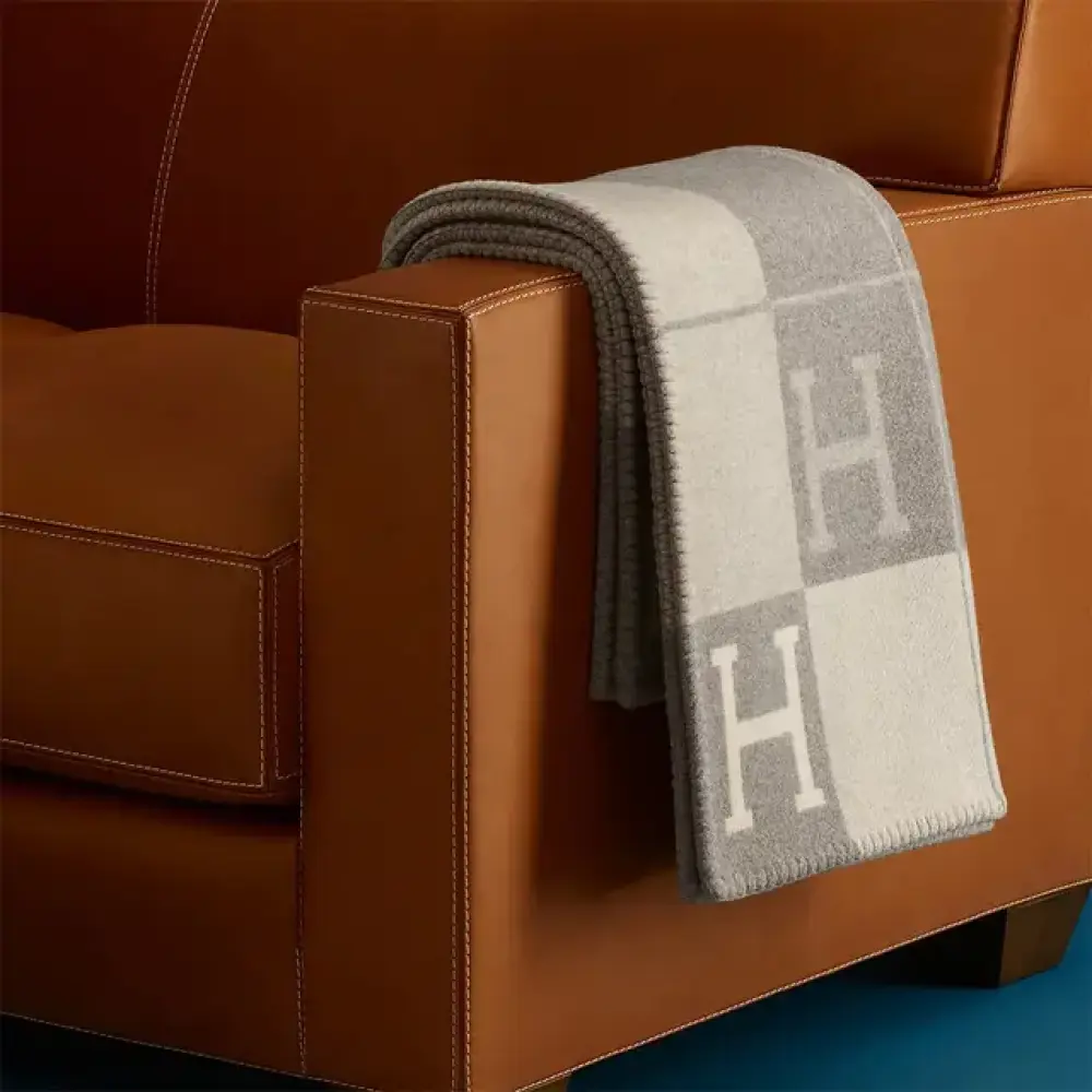 HERMES AVALON BLANKET ecru / gris clair