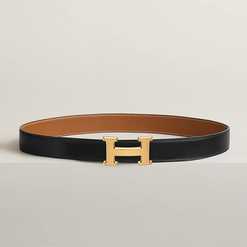 HERMES BELT 32MM black gold