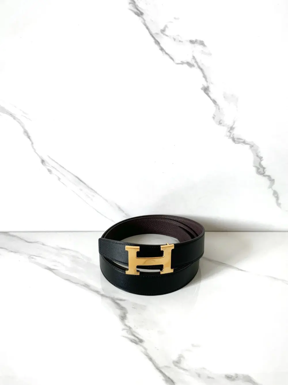 HERMES BELT 32MM black choco