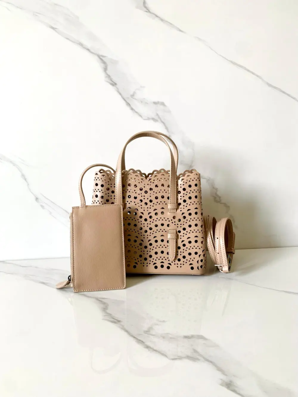 ALAIA MINA 20 BAG VIENNE WAVE CALFSKIN rose sable