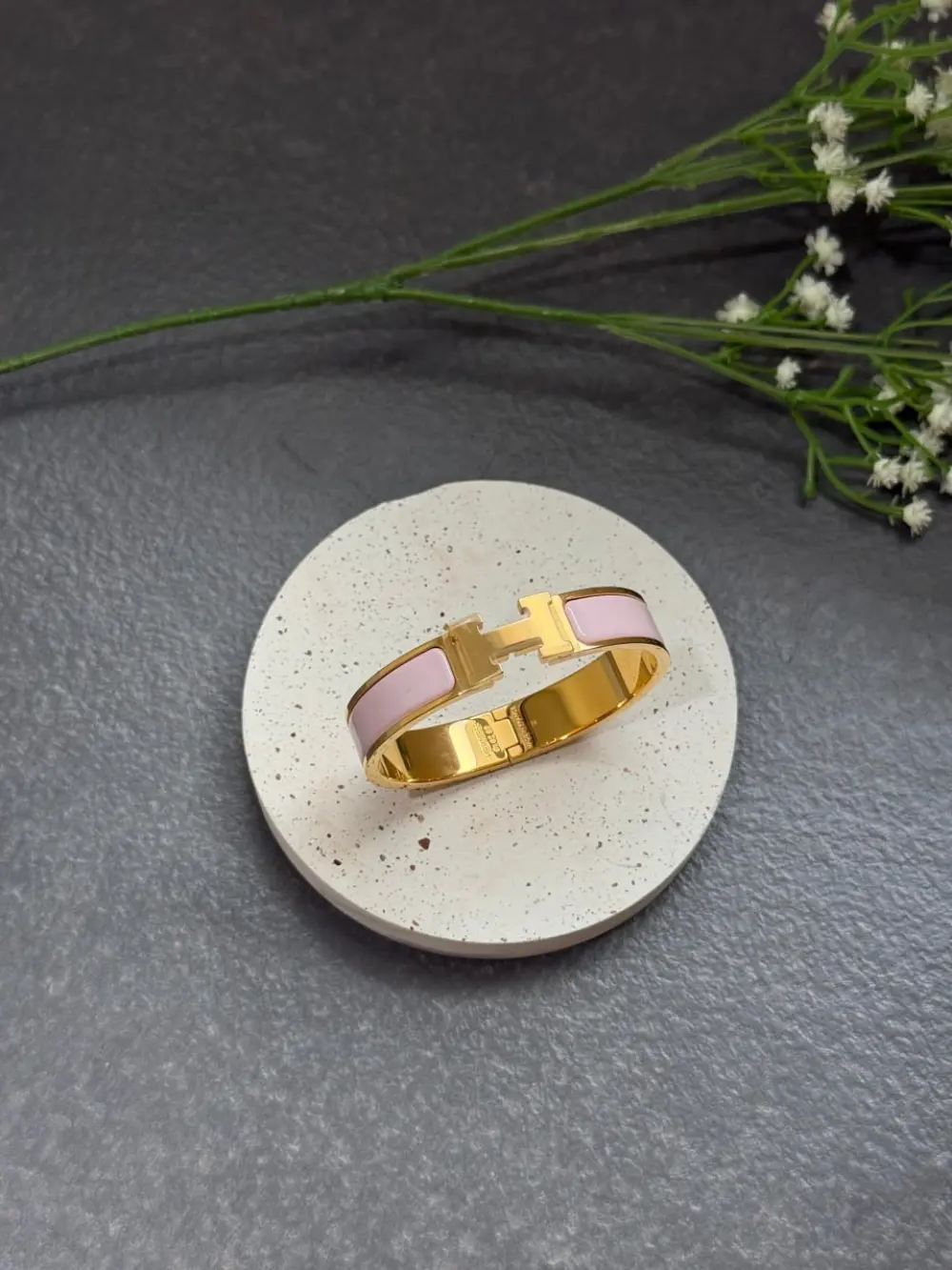 HERMES CLIC H BRACELET rose candeur ghw