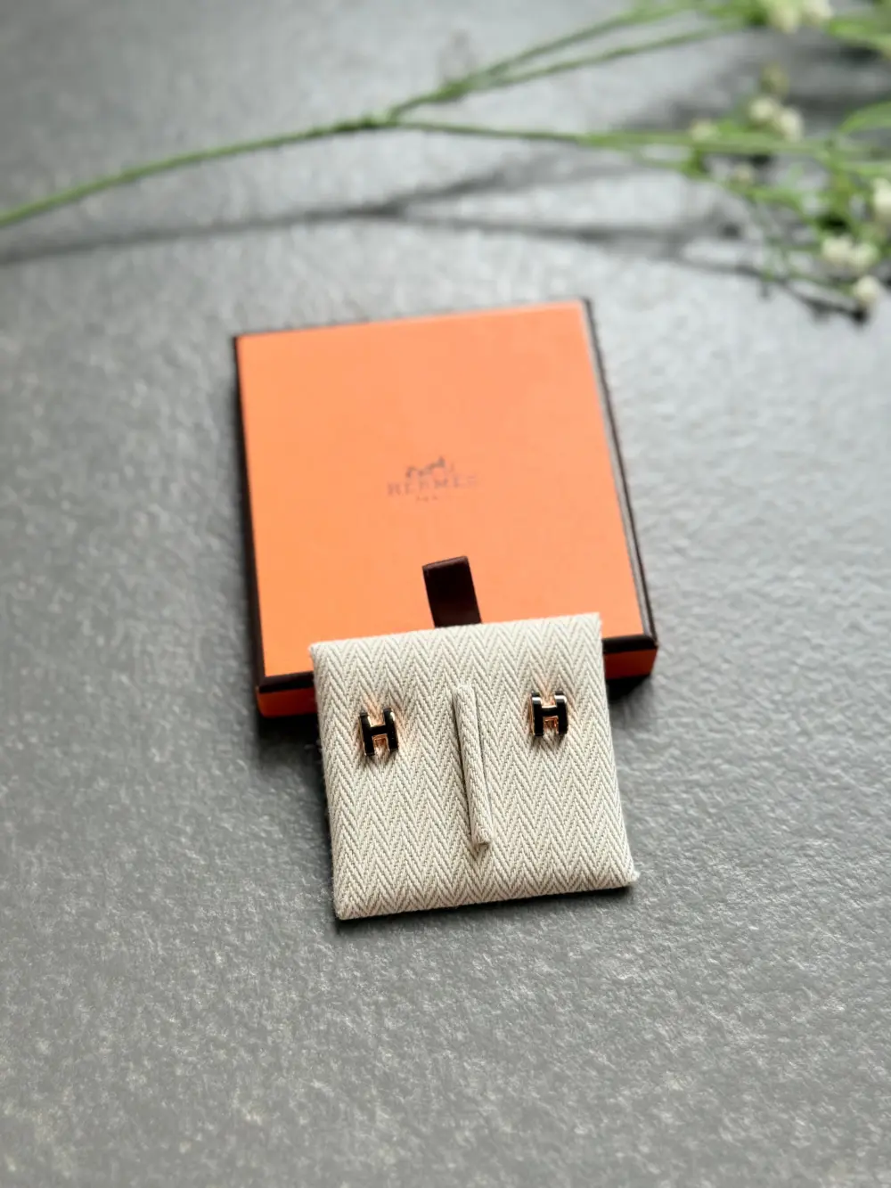 HERMES EARRING POP H black rghw