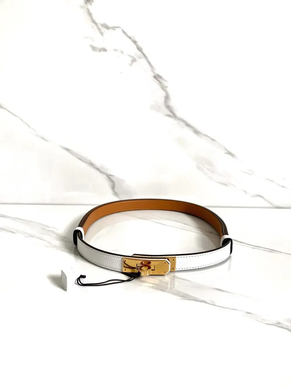 HERMES KELLY BELT white ghw