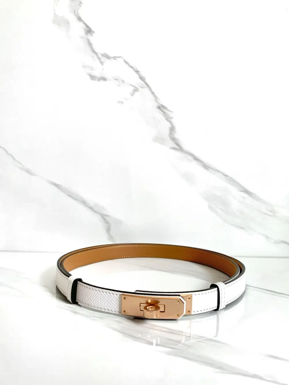 HERMES KELLY BELT white rghw