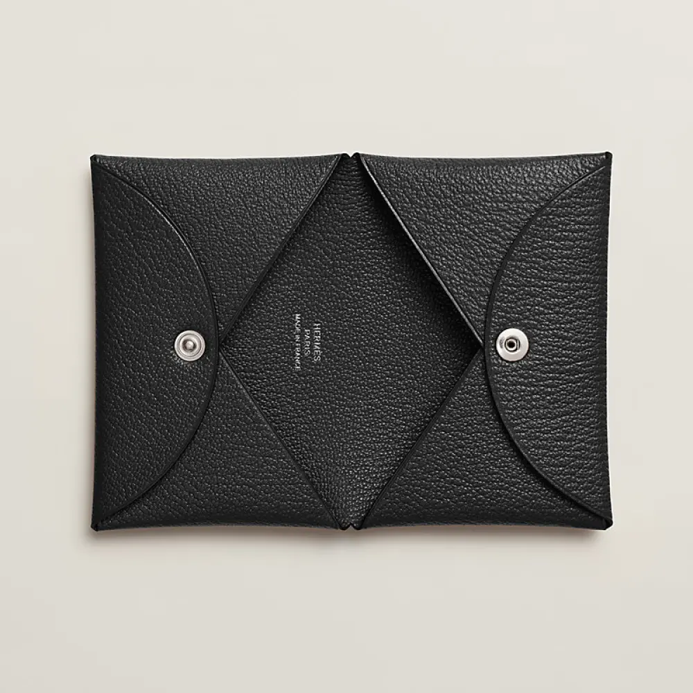 HERMES CALVI CARD HOLDER black chevre mysore