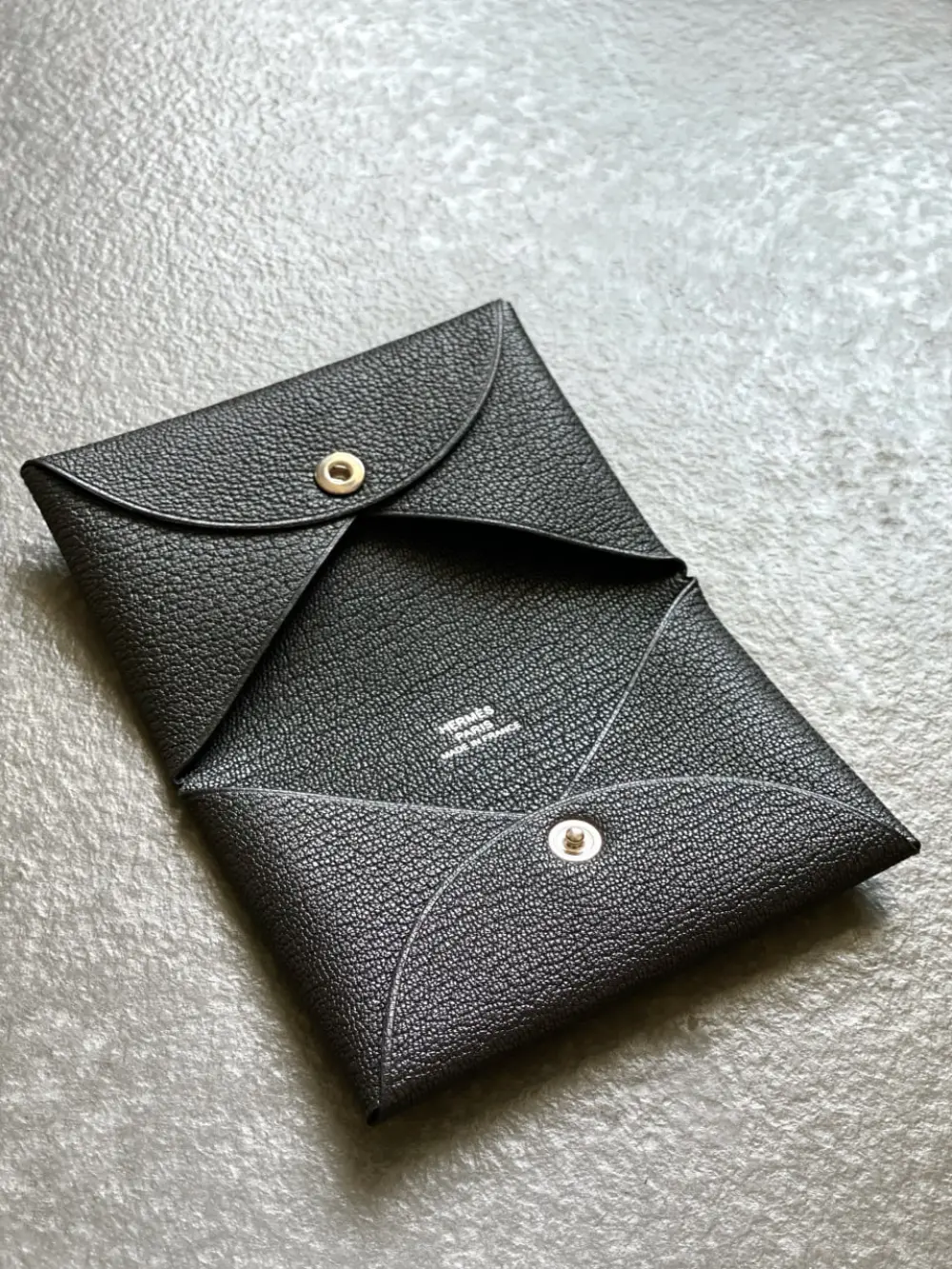 HERMES CALVI CARD HOLDER black chevre mysore