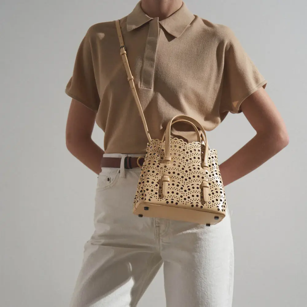 ALAIA MINA 20 BAG VIENNE WAVE CALFSKIN dune
