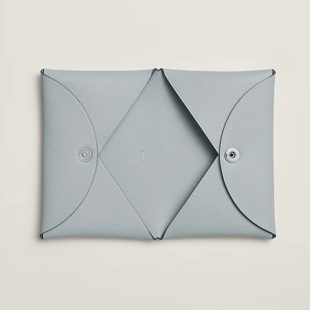 HERMES CALVI CARD HOLDER blue glacier epsom