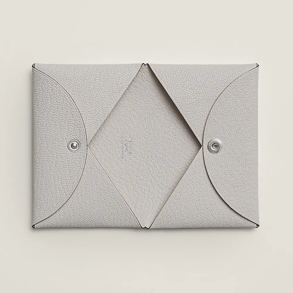 HERMES CALVI CARD HOLDER gris pale epsom