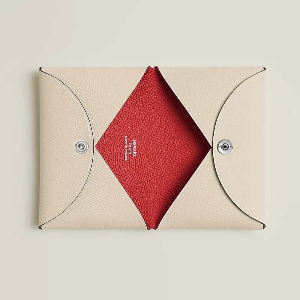 HERMES CALVI CARD HOLDER craie / rouge epsom