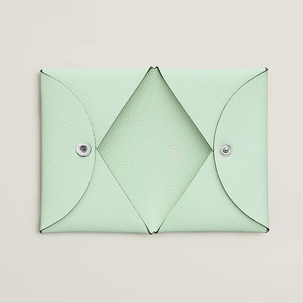HERMES CALVI CARD HOLDER vert peppermint epsom