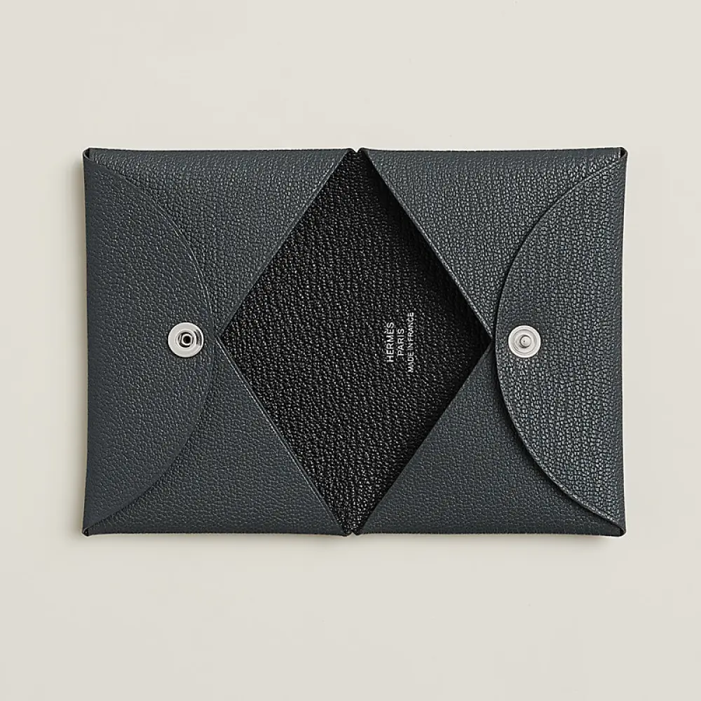HERMES CALVI DUO CARD HOLDER gris misty / noir