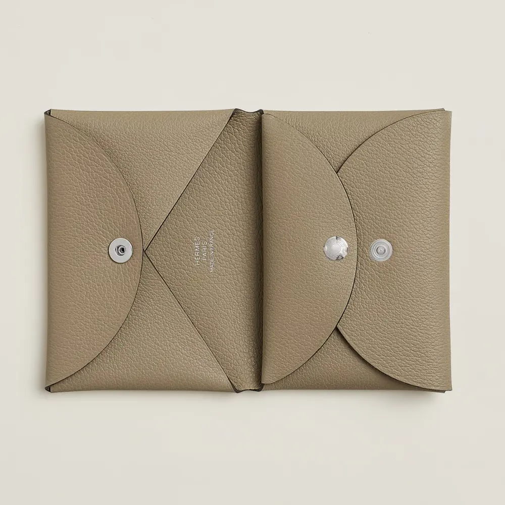 HERMES CALVI DUO CARD HOLDER beige marfa evercalf