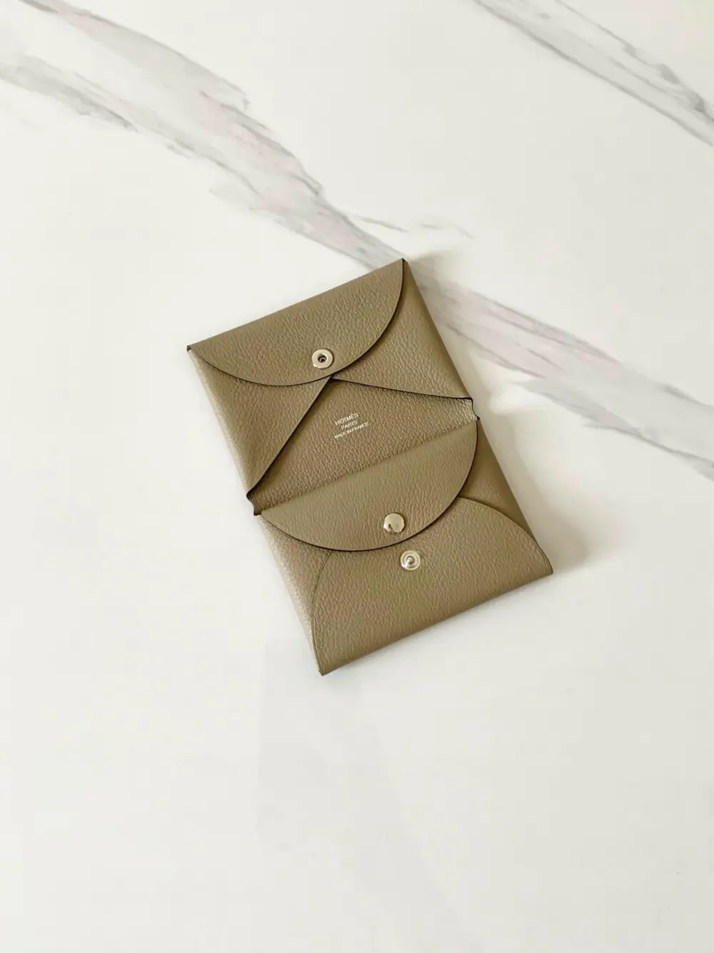 HERMES CALVI DUO CARD HOLDER beige marfa evercalf