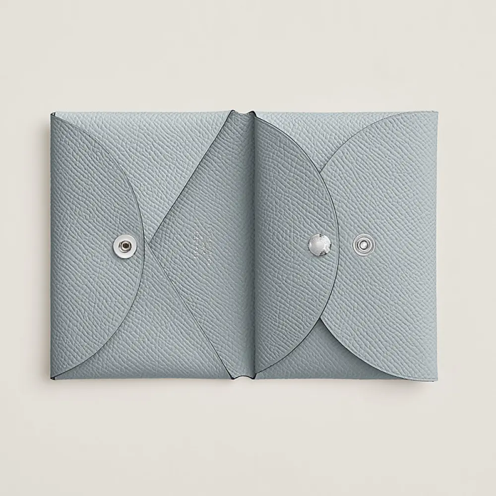 HERMES CALVI DUO CARD HOLDER blue glacier epsom