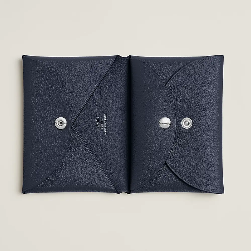 HERMES CALVI DUO CARD HOLDER blue nuit chevre