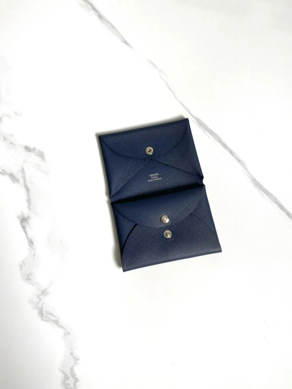 HERMES CALVI DUO CARD HOLDER blue nuit chevre