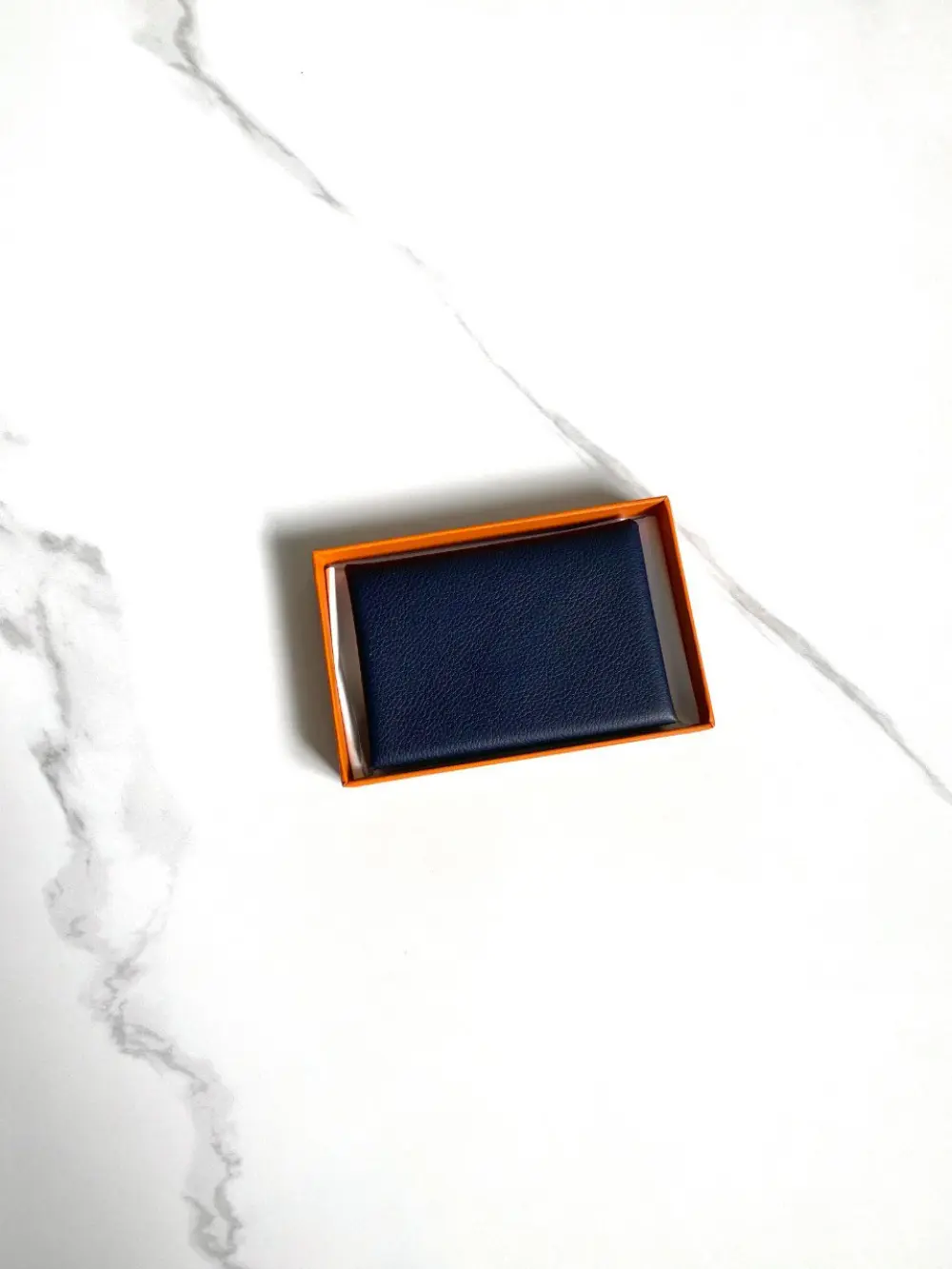 HERMES CALVI DUO CARD HOLDER blue nuit chevre