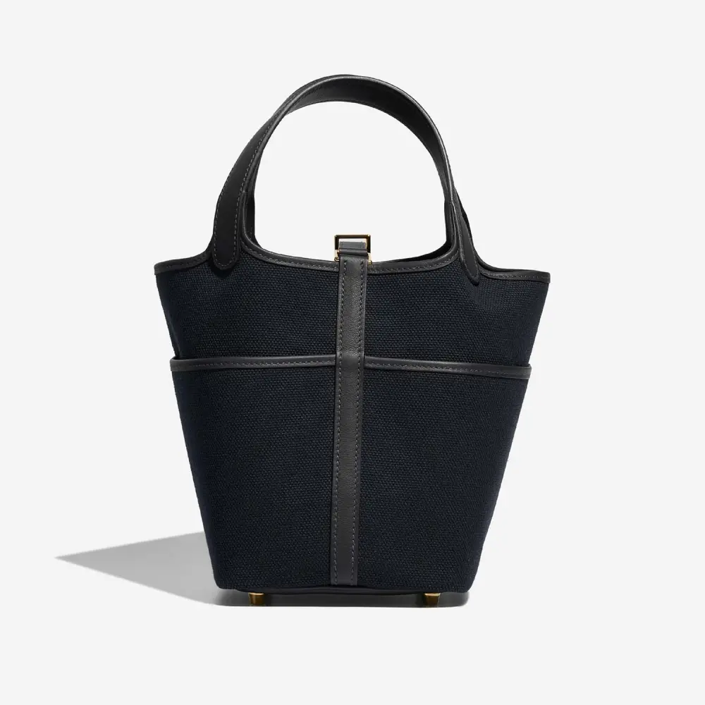 HERMES PICOTIN 18 CARGO blue marine / black toile goeland and swift ghw