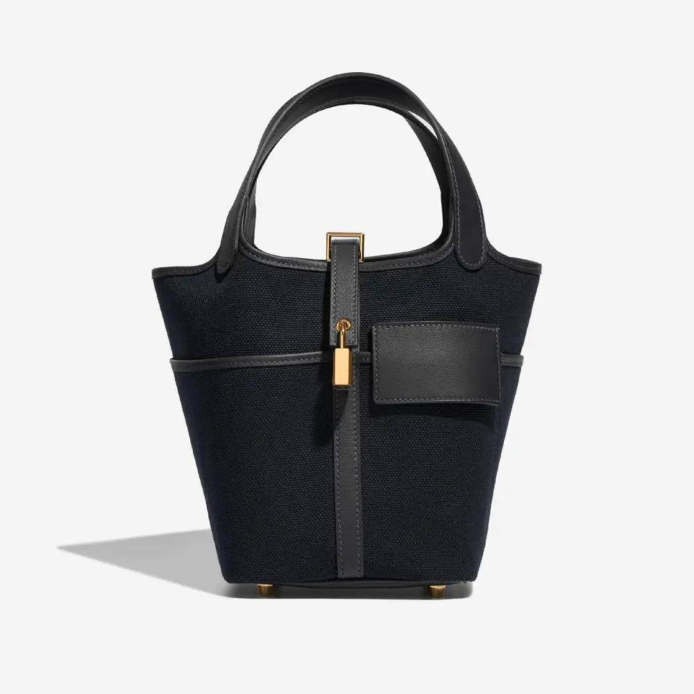 HERMES PICOTIN 18 CARGO blue marine / black toile goeland and swift ghw