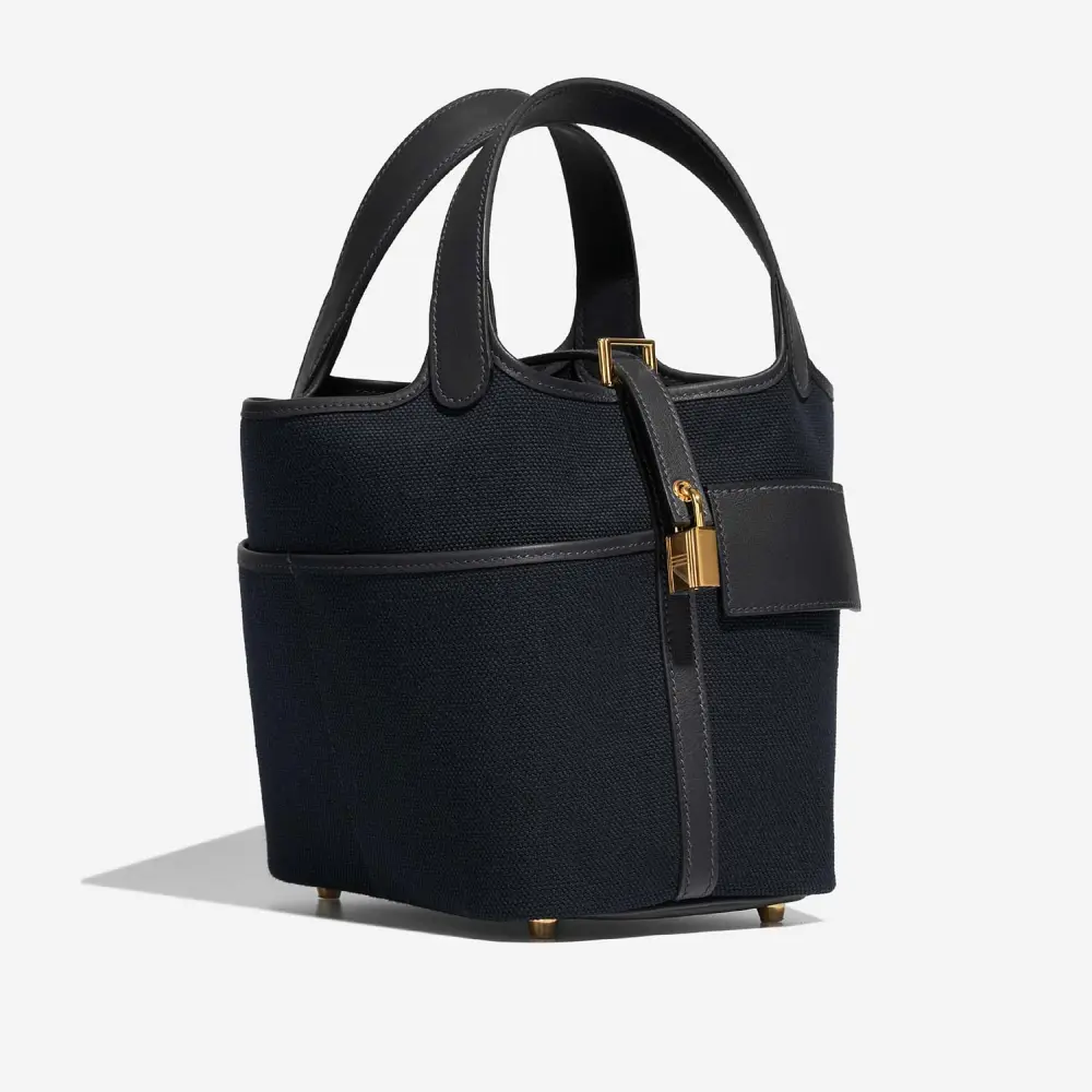 HERMES PICOTIN 18 CARGO blue marine / black toile goeland and swift ghw