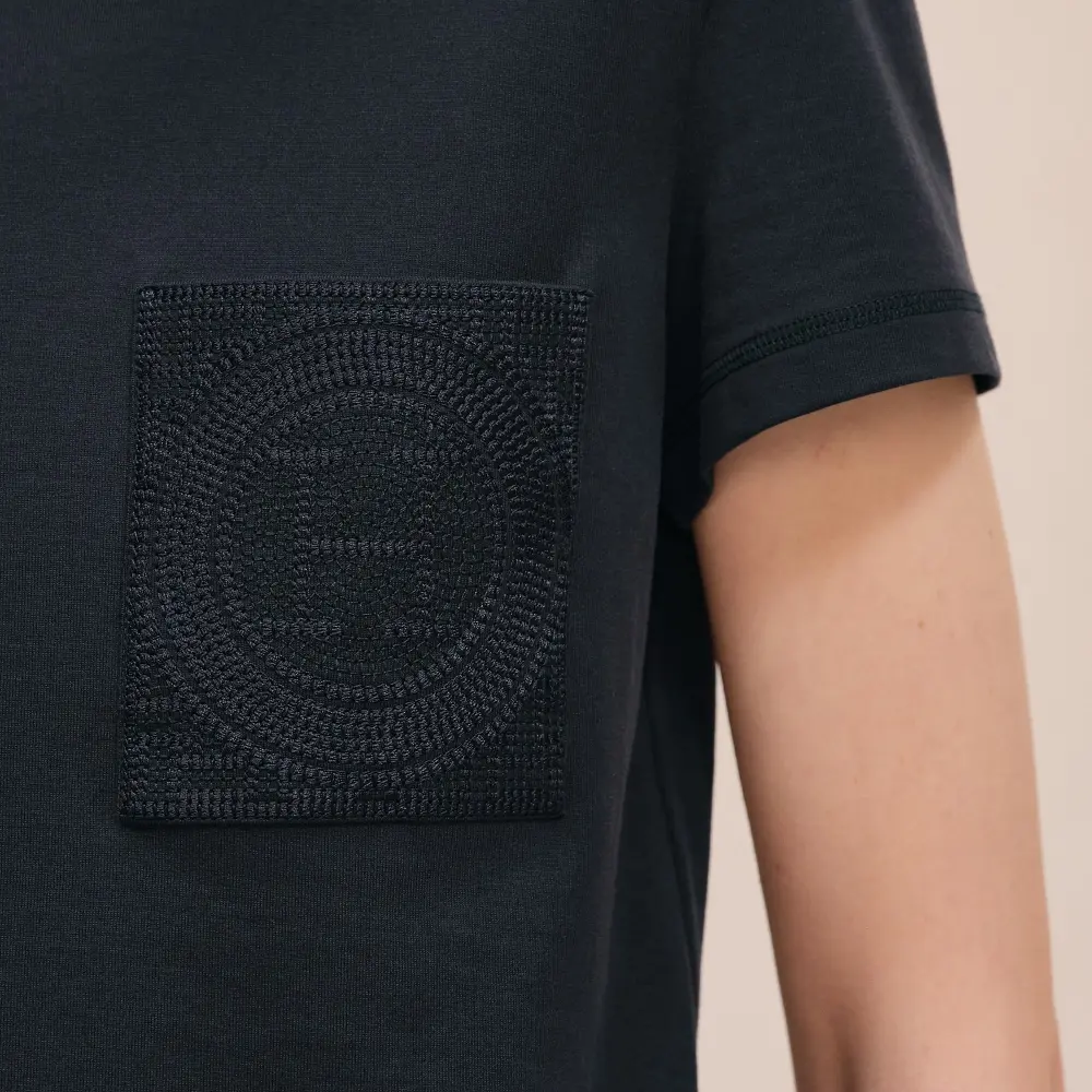 HERMES TSHIRT EMBROIDERED POCKET blue noir