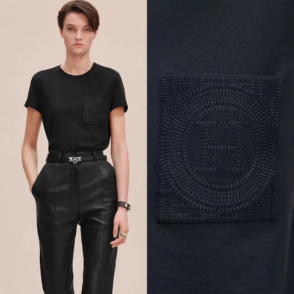 HERMES TSHIRT EMBROIDERED POCKET blue noir