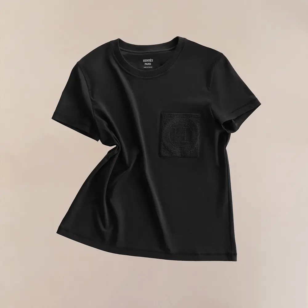 HERMES TSHIRT EMBROIDERED POCKET black