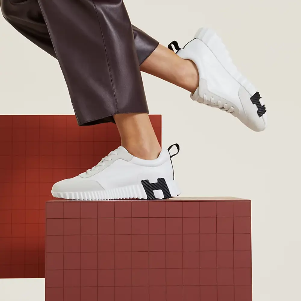HERMES BOUNCING white leather h - black