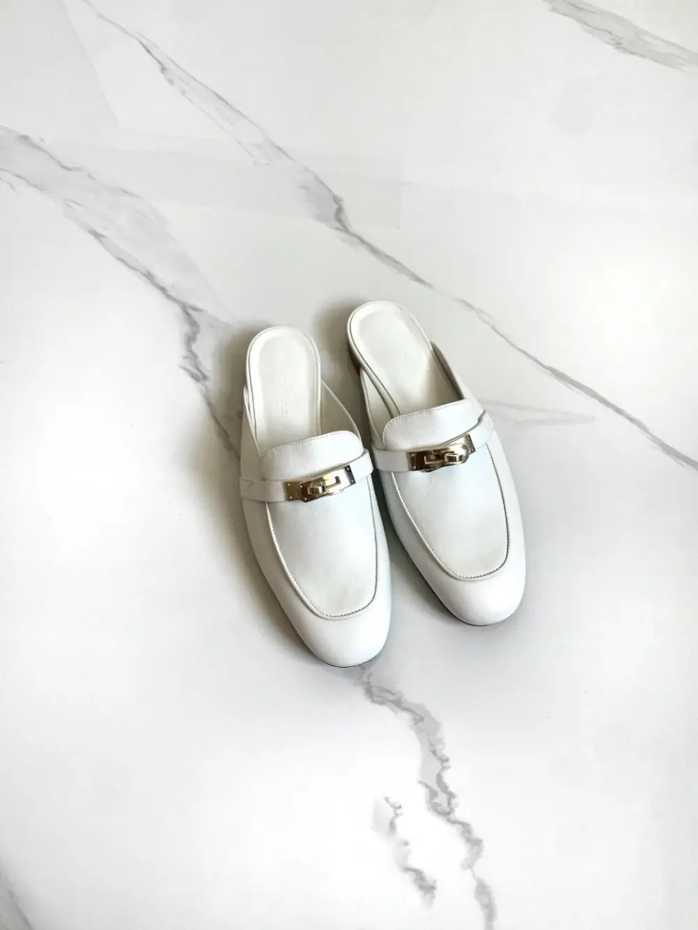 HERMES OZ MULES all white ghw
