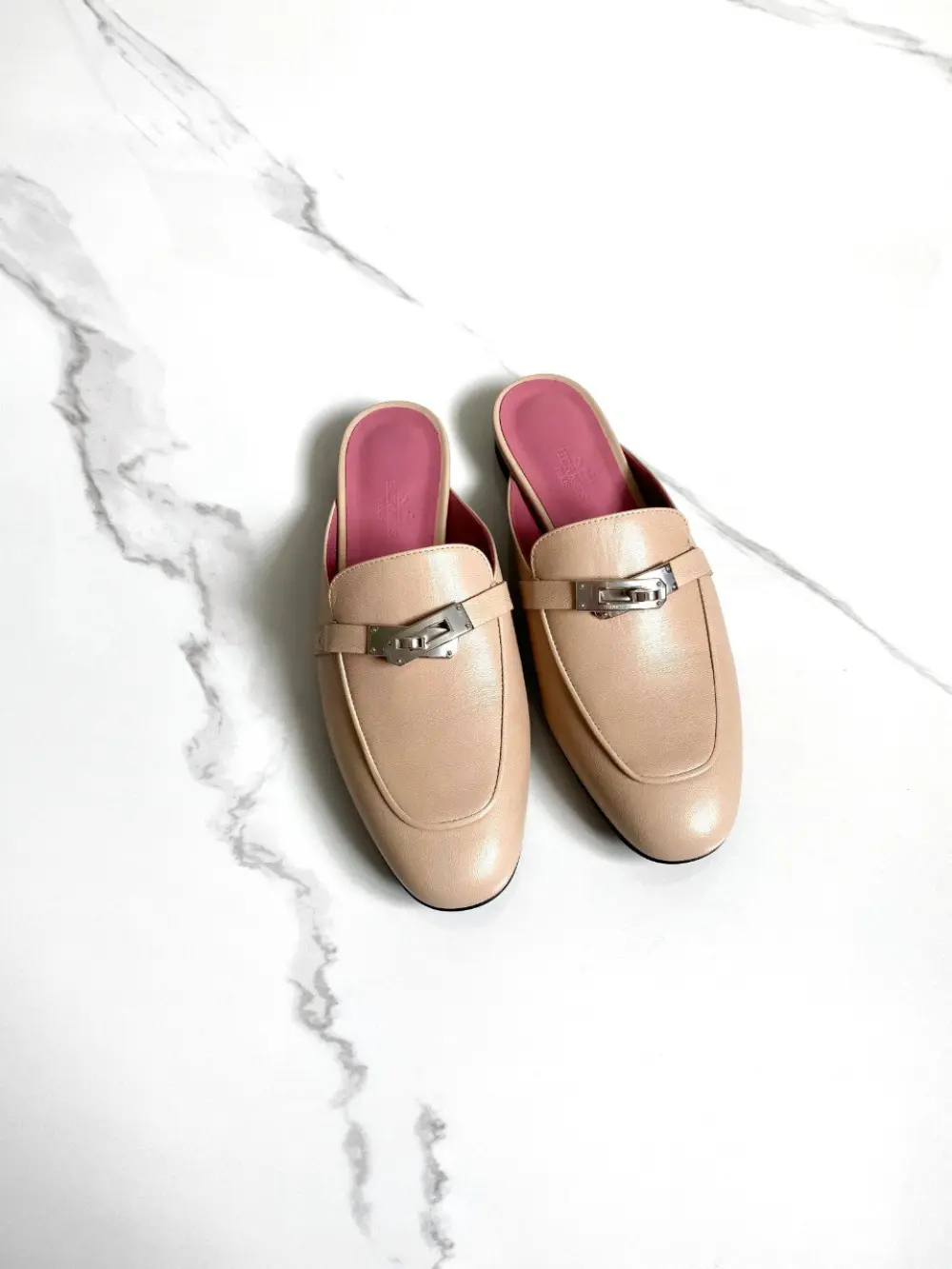 HERMES OZ MULES beige nude shw
