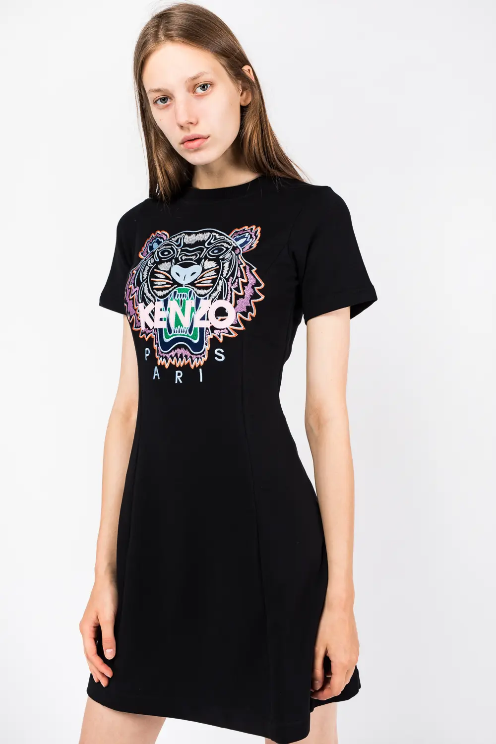 KENZO DRESS FLARE SHORT SLEEVE black baby pink