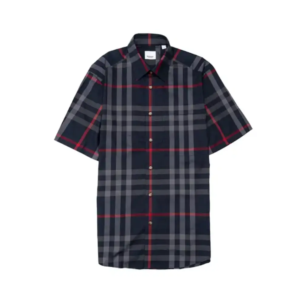 CLAVERDON CHECK SHORT SLEEVE SHIRT · navy grey red