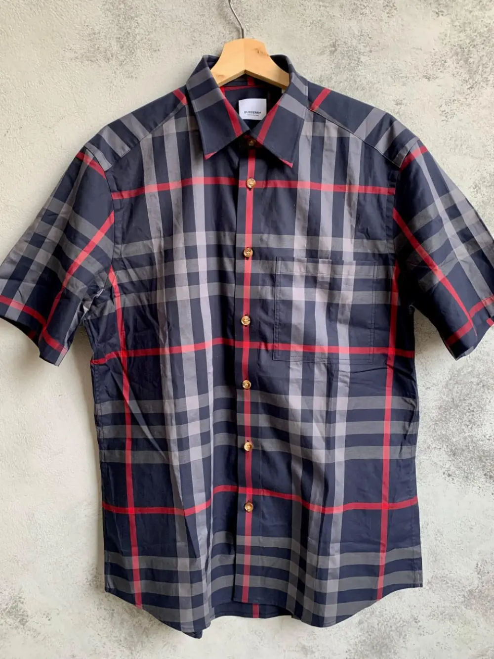BURBERRY CLAVERDON CHECK SHORT SLEEVE SHIRT navy grey red