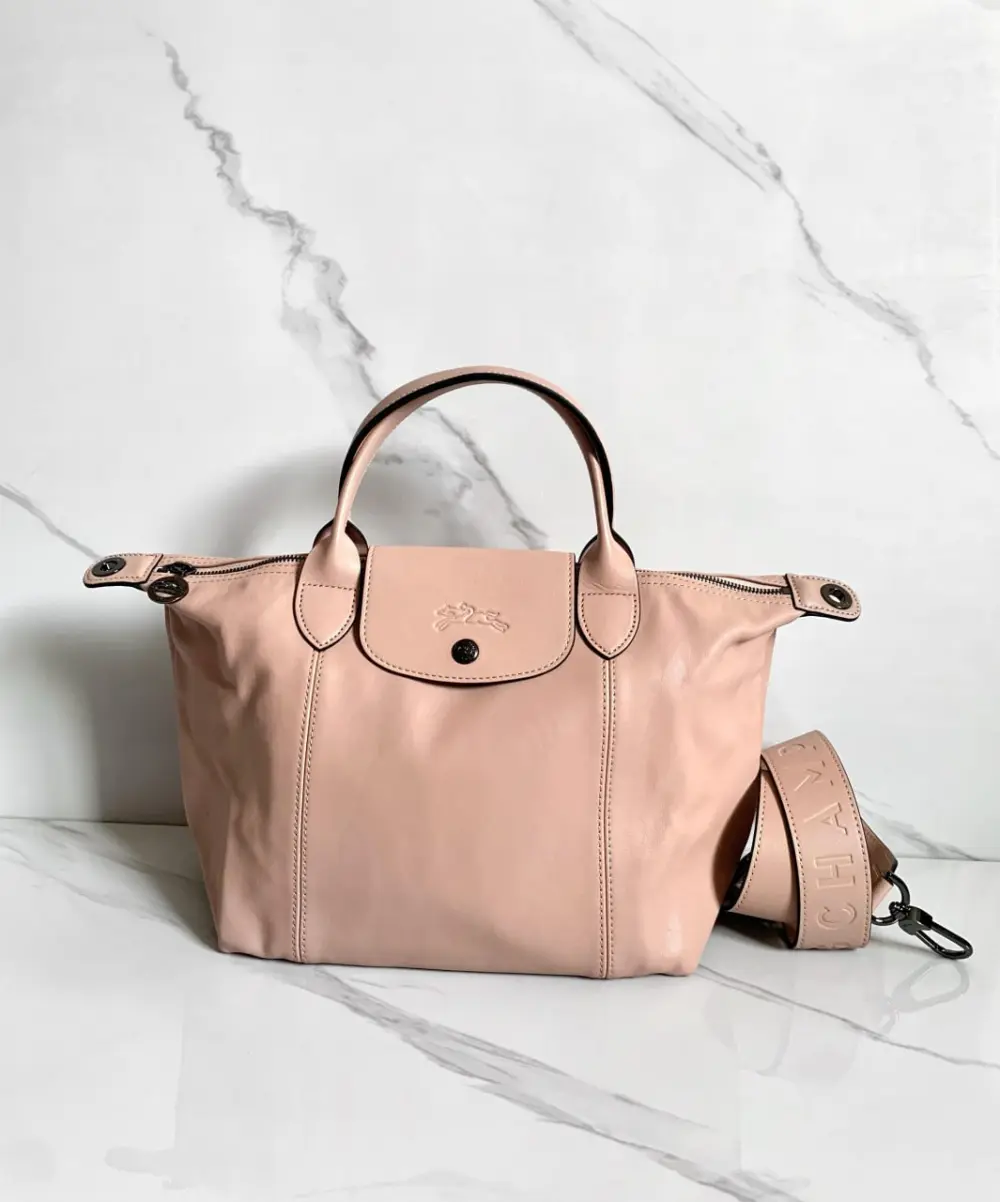 LONGCHAMP LE PLIAGE CUIR TOP HANDLE BAG W/ LINE pink