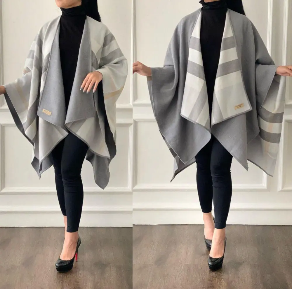 BURBERRY PONCHO CASHMERE WOOL CLASSIC light grey