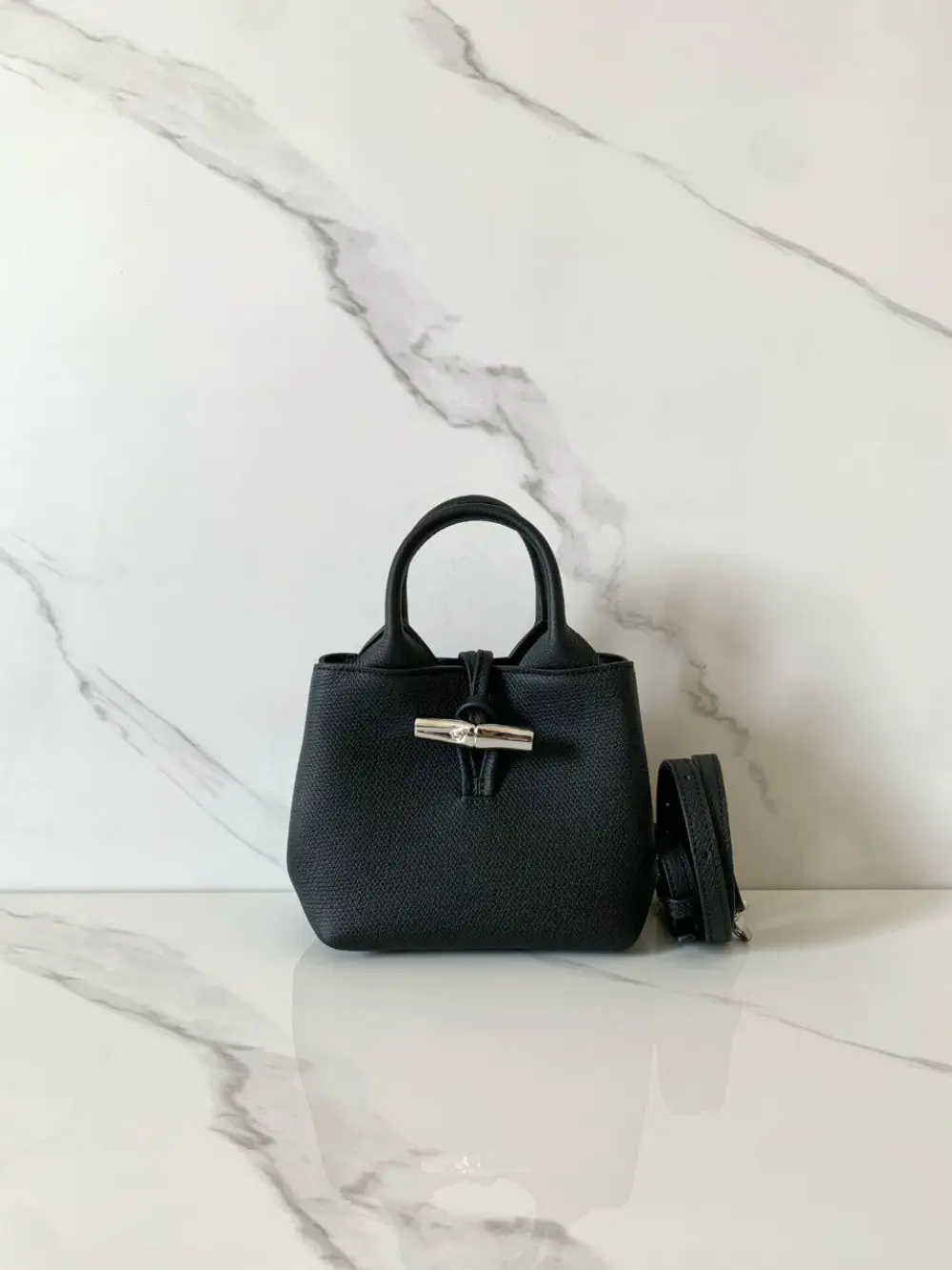 LONGCHAMP LE ROSEAU XS HANDBAG black leather
