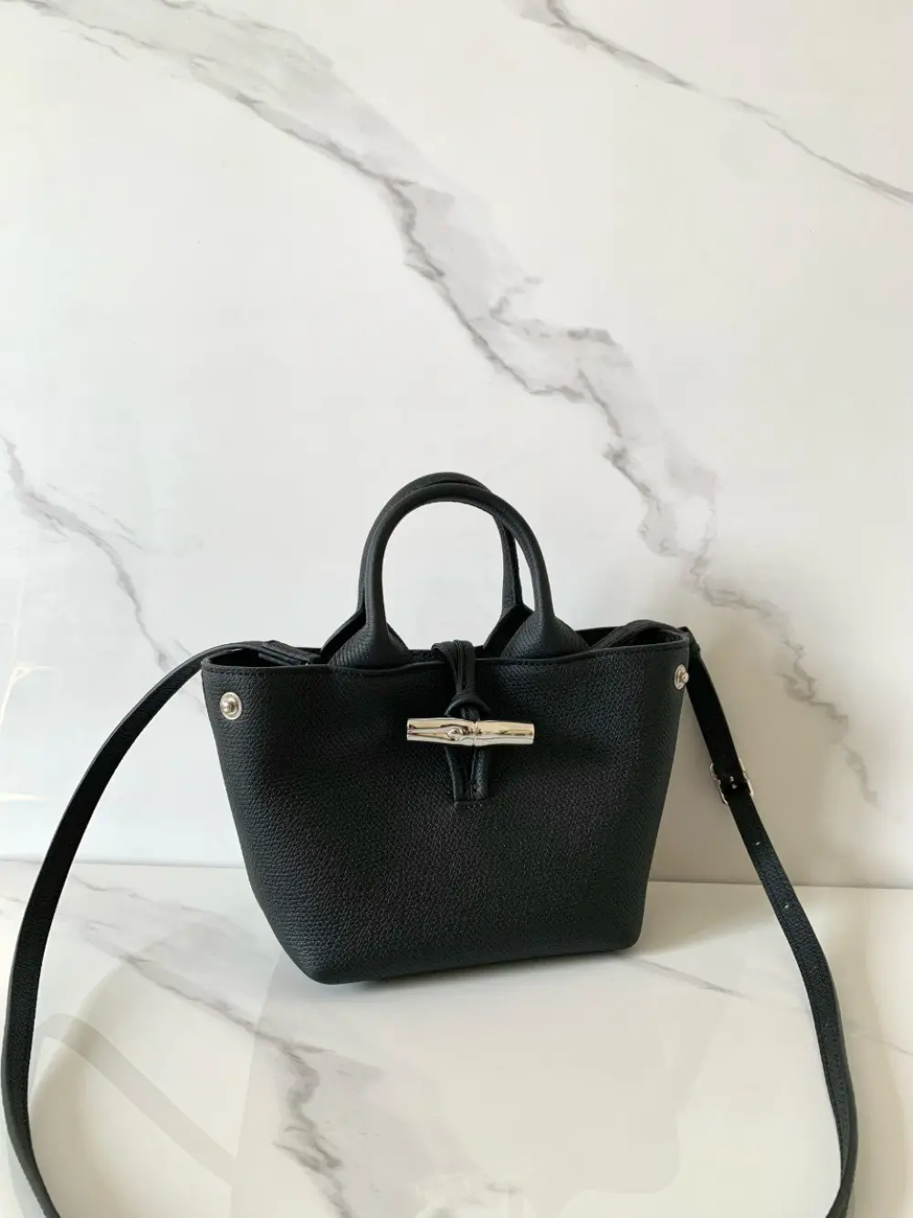LONGCHAMP LE ROSEAU XS HANDBAG black leather